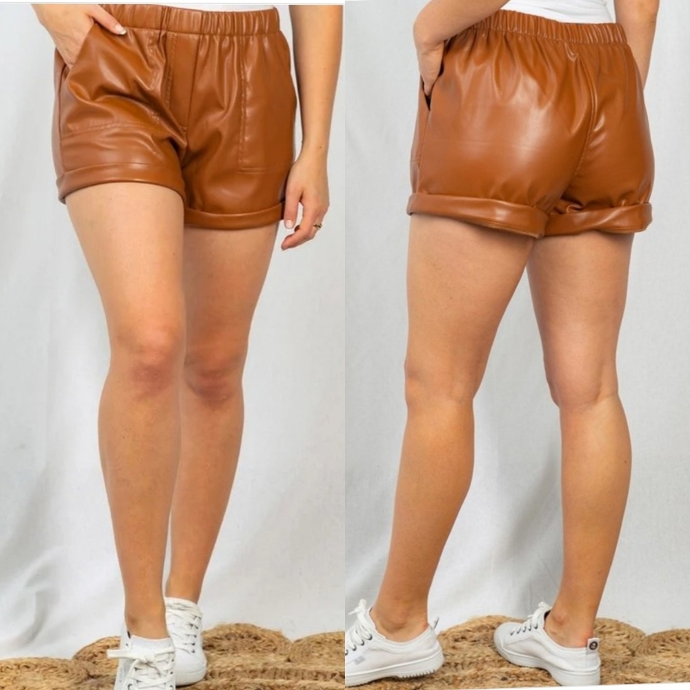 sz. L 🆕️Cognac- High-waisted, knit shorts - Picture 2 of 6